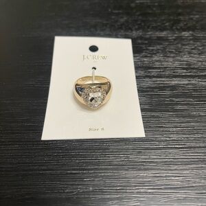 NWT J. Crew Gold & Silver Heart Crystal Ring Size 8